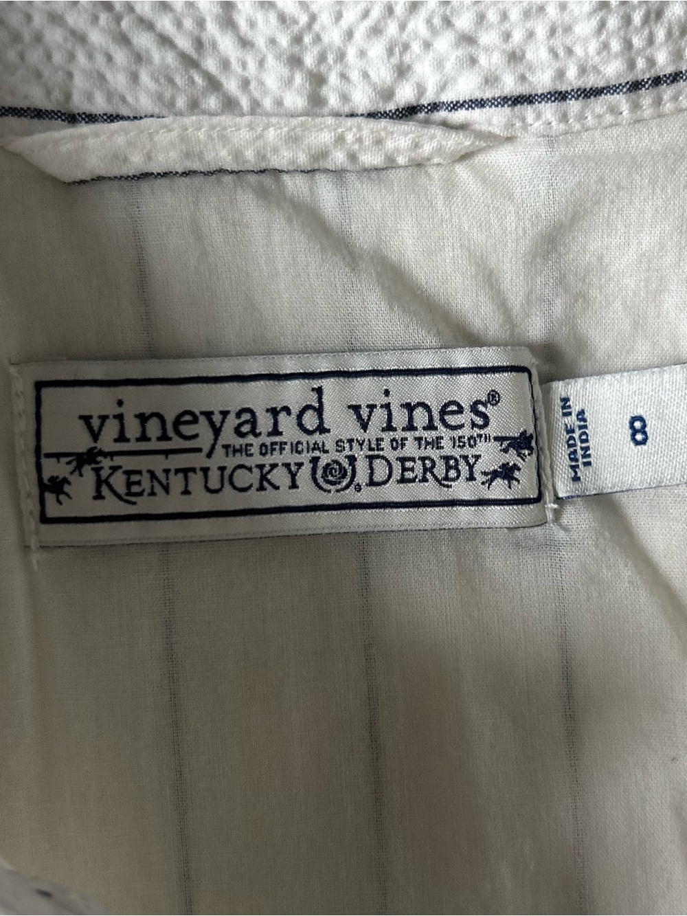 Vineyard Vines Kentucky Derby Seersucker Tiered White Pinstripe Midi Dres Sz 8 - Picture 10 of 12